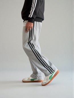 Classic Grey Side-Stripe Track Pants (Gray with Black strap c)