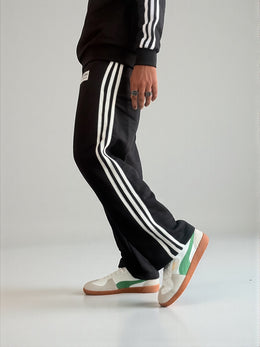 Classic Grey Side-Stripe Track Pants (Black cotton with White strap c)