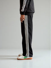 Classic Grey Side-Stripe Track Pants (Black cotton with White strap c)