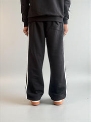 Classic Grey Side-Stripe Track Pants (Black cotton with White strap c)