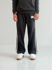 Classic Grey Side-Stripe Track Pants (Black cotton with White strap c)