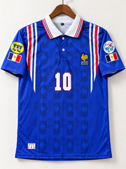 Zidane-10 France 1996/97 Home normal sleeve with poloo collar with embroidery logo